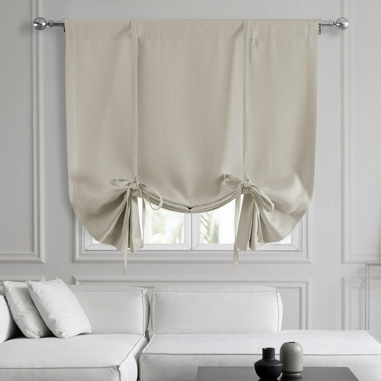 Birch Textured Faux Linen Room Darkening Tie-Up Window Shade | Half Price Drapes