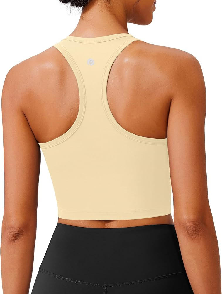PINSPARK Racerback Crop Tank Tops for Women Longline Padded Sports Bra Scoop Neck Workout Yoga To... | Amazon (US)