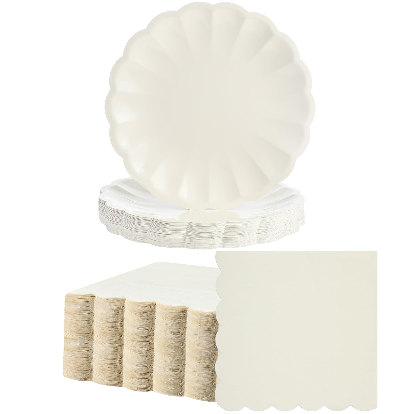 100 Pcs Scalloped Paper Plates and Napkins Set Include 50 Pcs 9.5 Inch Large Scalloped Plates 50 ... | Amazon (US)