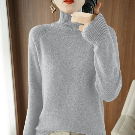 Pitauce Turtleneck Sweater for Women Solid Color Knitted Long Sleeve Tops Casual Loose Fit Pullover Basic Bottoming Tops Sweater | Walmart (US)