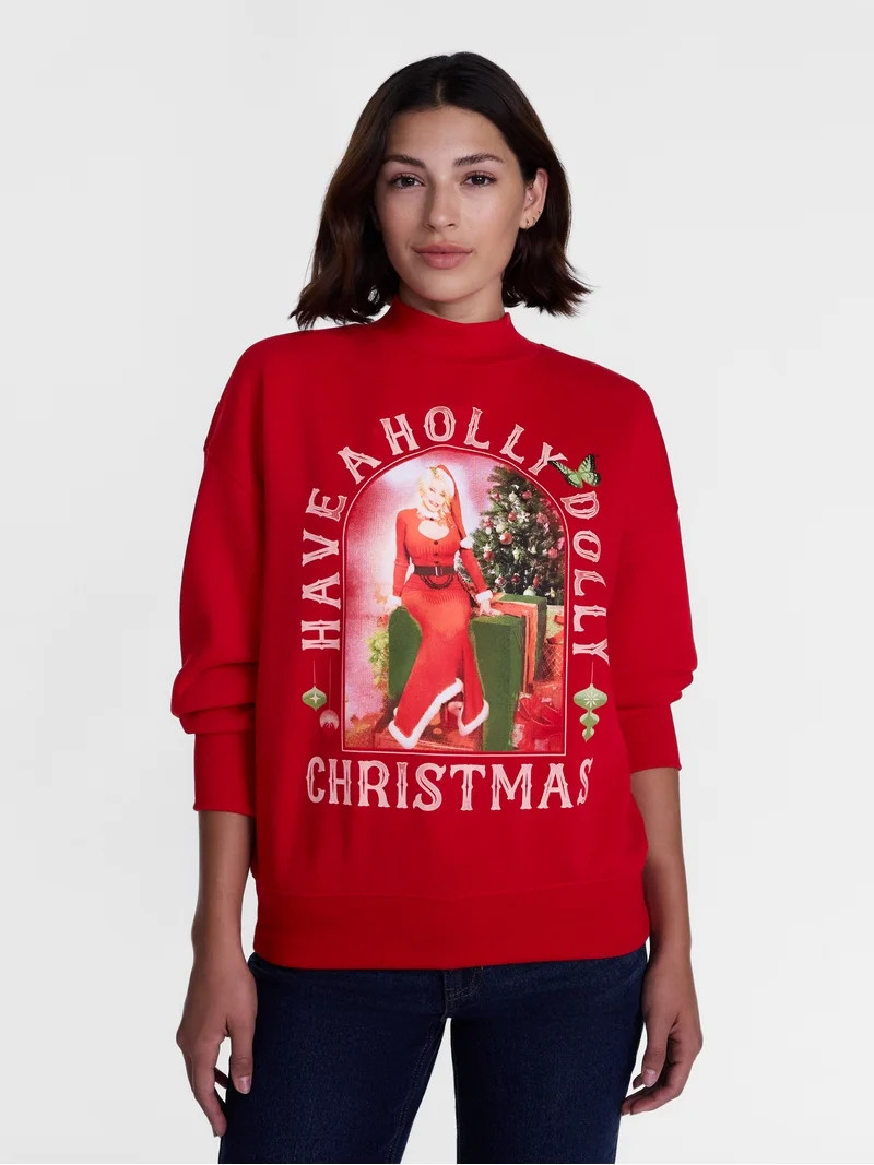 Dolly Parton Women's and Women's Plus Christmas Mock Neck Sweatshirt, Sizes XXS-4X | Walmart (US)
