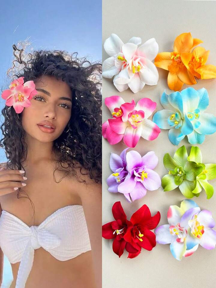 8Pcs Hawaiian Flower Hair Clips, Women Artificial Flower Hair Clips, Plumeria Hair Clips,Hibiscus Hair Clips Suitable For Holiday Beach Party, Summer Tropical Flower Hair Accessories, Wedding Party, Holiday Gifts For Girls, Mother's Day Gifts Claw Clips Hair Claws Hair Barrettes | SHEIN