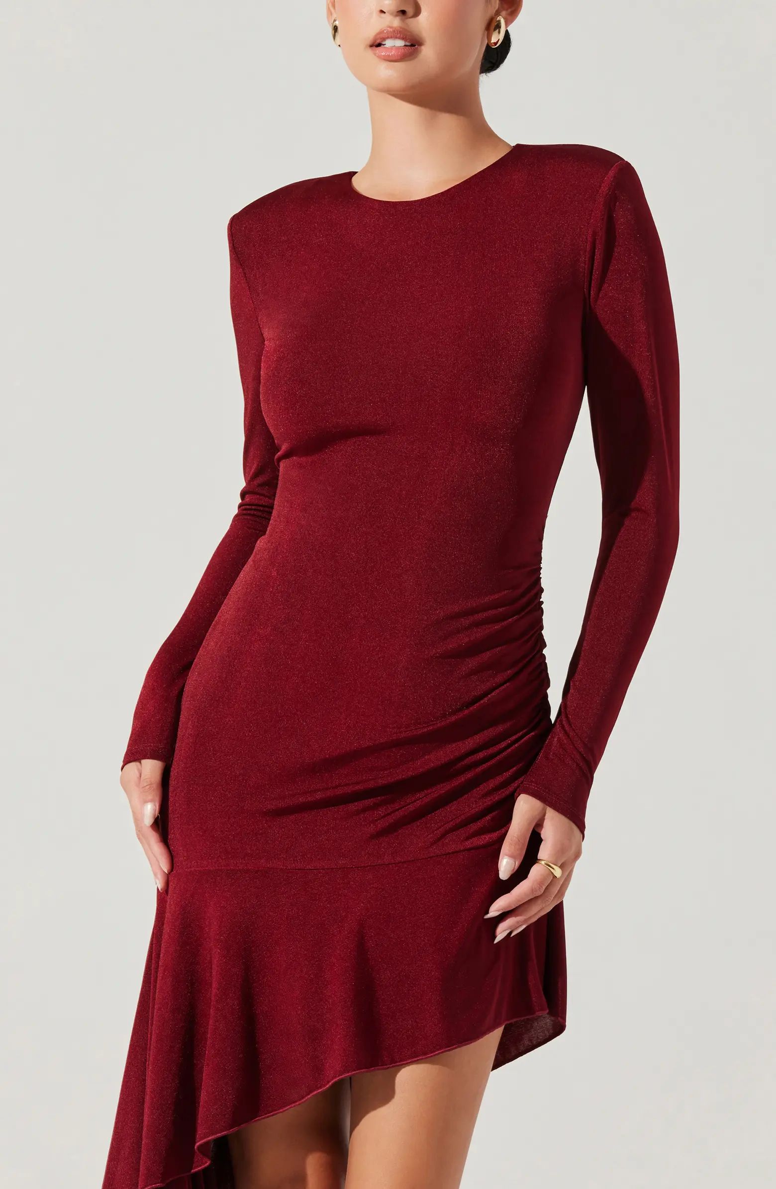 ASTR the Label Metallic Long Sleeve Asymmetric Hem Minidress | Nordstrom | Nordstrom