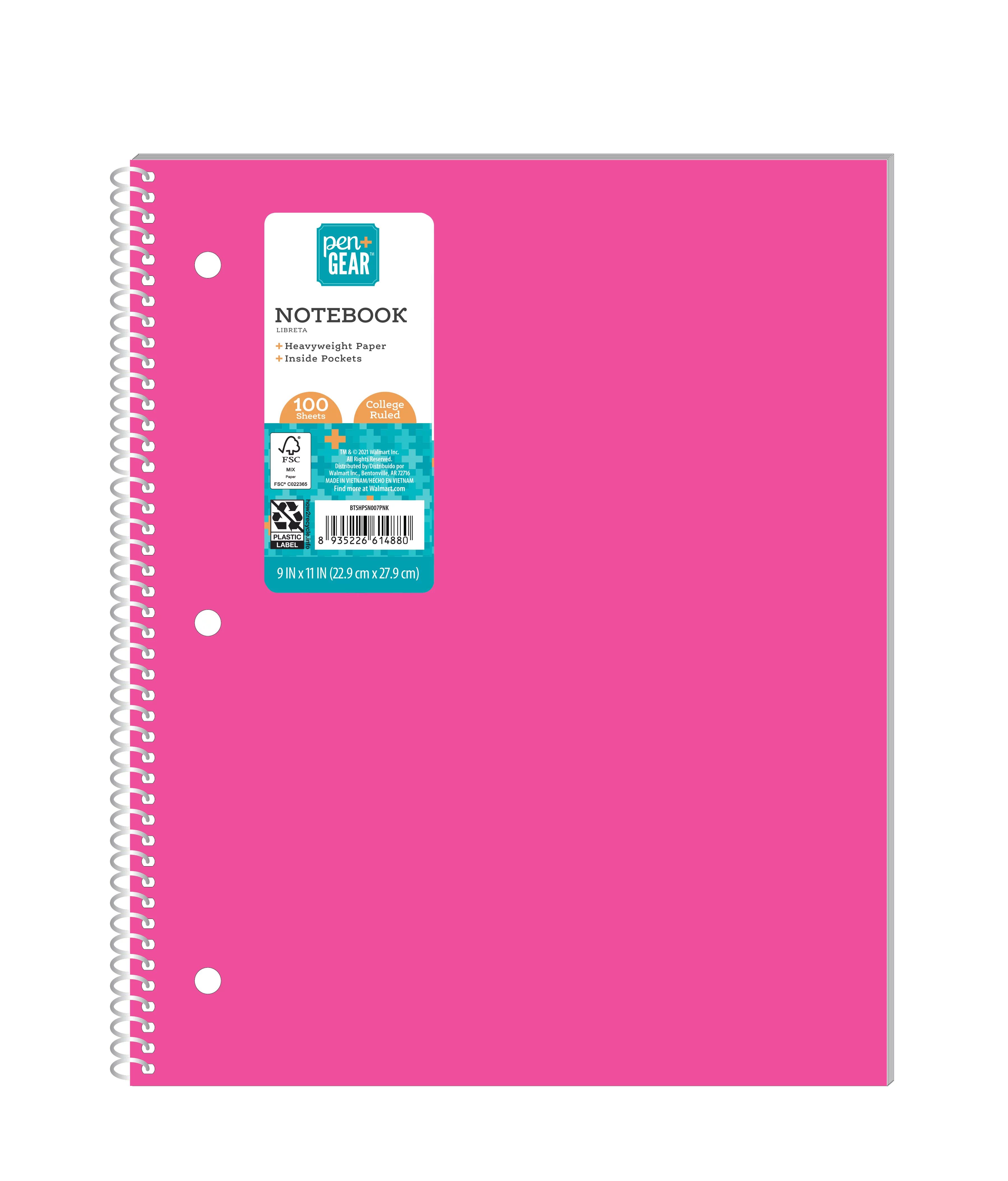 Pen+Gear Poly 1-Subject Notebook, College Ruled, 100 Heavyweight Sheets, Inside Pockets, Pink - W... | Walmart (US)