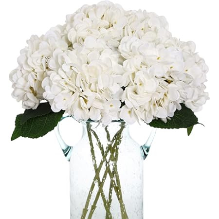 MARTINE MALL 3Pcs 21in Hydrangea Artificial Flowers, Latex Real Touch Hydrangeas Lifelike Large Hydrangea Flowers for Home Decor Party Arrangements Wedding Bouquets Centerpieces (White) | Amazon (US)