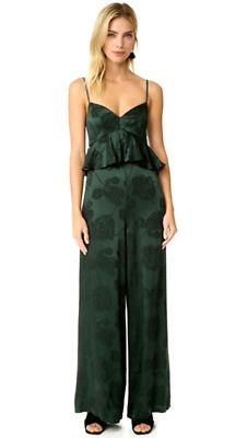NEW CYNTHIA ROWLEY RUFFLE PEPLUM JUMPSUIT 771766 FOREST GREEN SIZE 2 $598.00 | eBay US