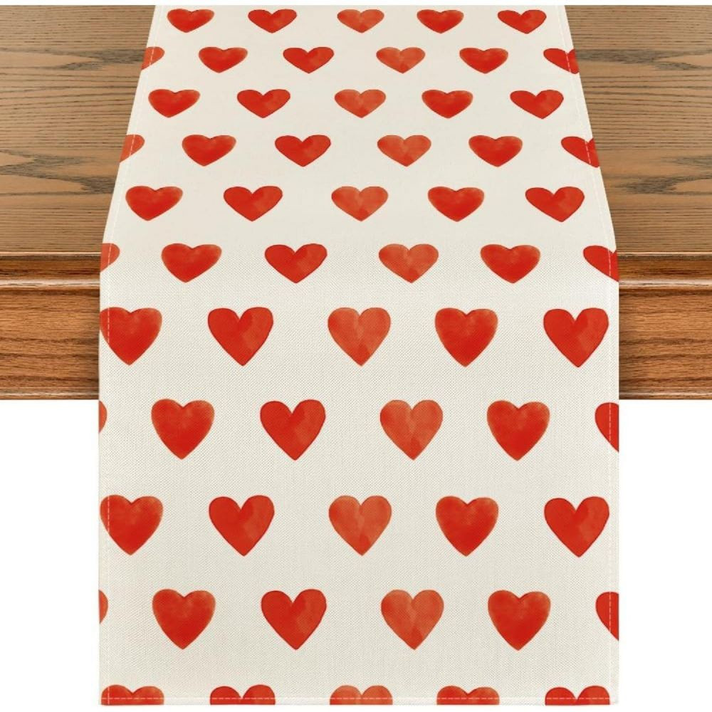 Artoid Mode 13x72"" Love Heart Valentine's Day Table Runner, Seasonal Anniversary Dining Decor for Home Party White | Oriental Trading Company