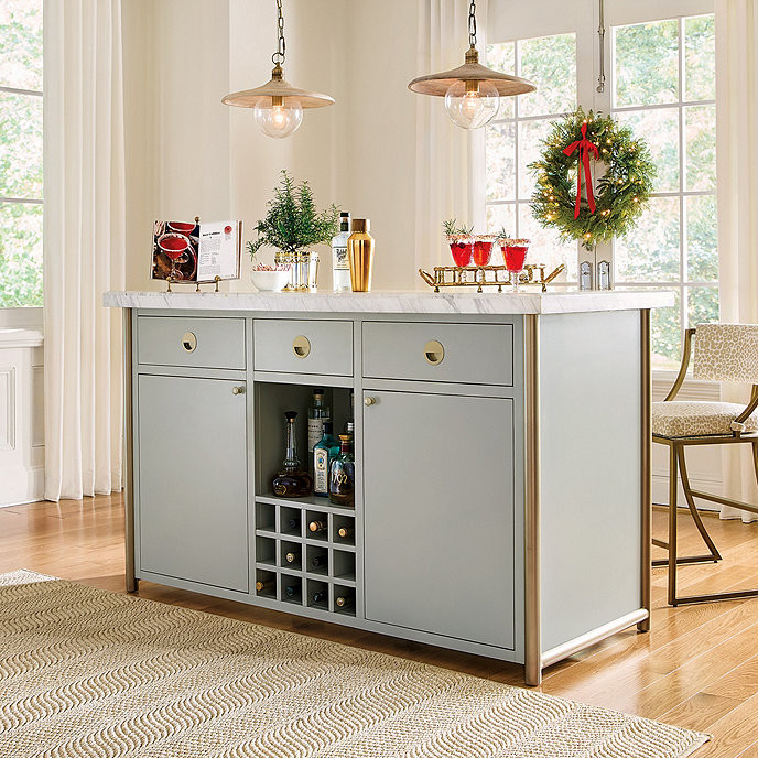 Allister Upholstered Metal Bar Stool in Brass & Sandberg Parchment | Ballard Designs, Inc.