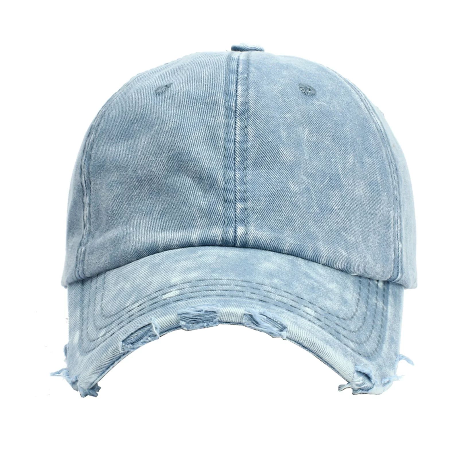 Unisex Casual Denim Hole Splice Hat Adjustable Washed Baseball Cap | Walmart (US)