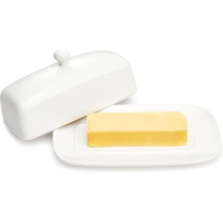 Zulay Butter Dish With Lid For Countertop - Porcelain White, Ceramic Butter Dish with Knob Handle Great for Cooking - Elegant Design Butter Holder - Durable & Sturdy Butter Keeper - White | Amazon (US)