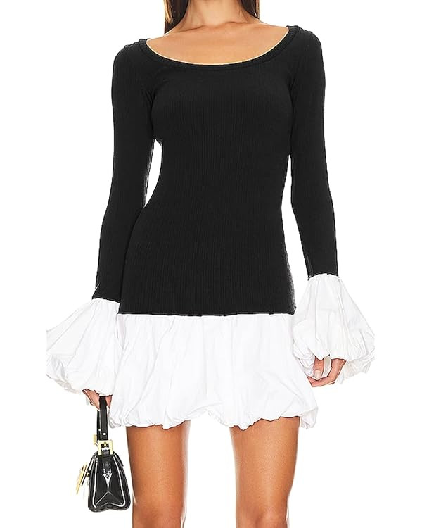 Women's 2025 Fall Dress Sexy Crew Neck Puffy Long Sleeve Bubble Party Club Bodycon Mini Dresses | Amazon (US)