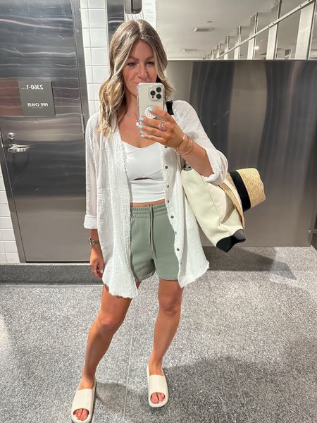 Travel outfit
Tank - large (doubles as a workout tank)
Shirt - large (doubles as a swim coverup)
Shorts - medium (doubles as pjs, fleece lined so keeps you warm on the plane too!)
Sandals - run big, I sized down to a 10 


#LTKmidsize #LTKtravel