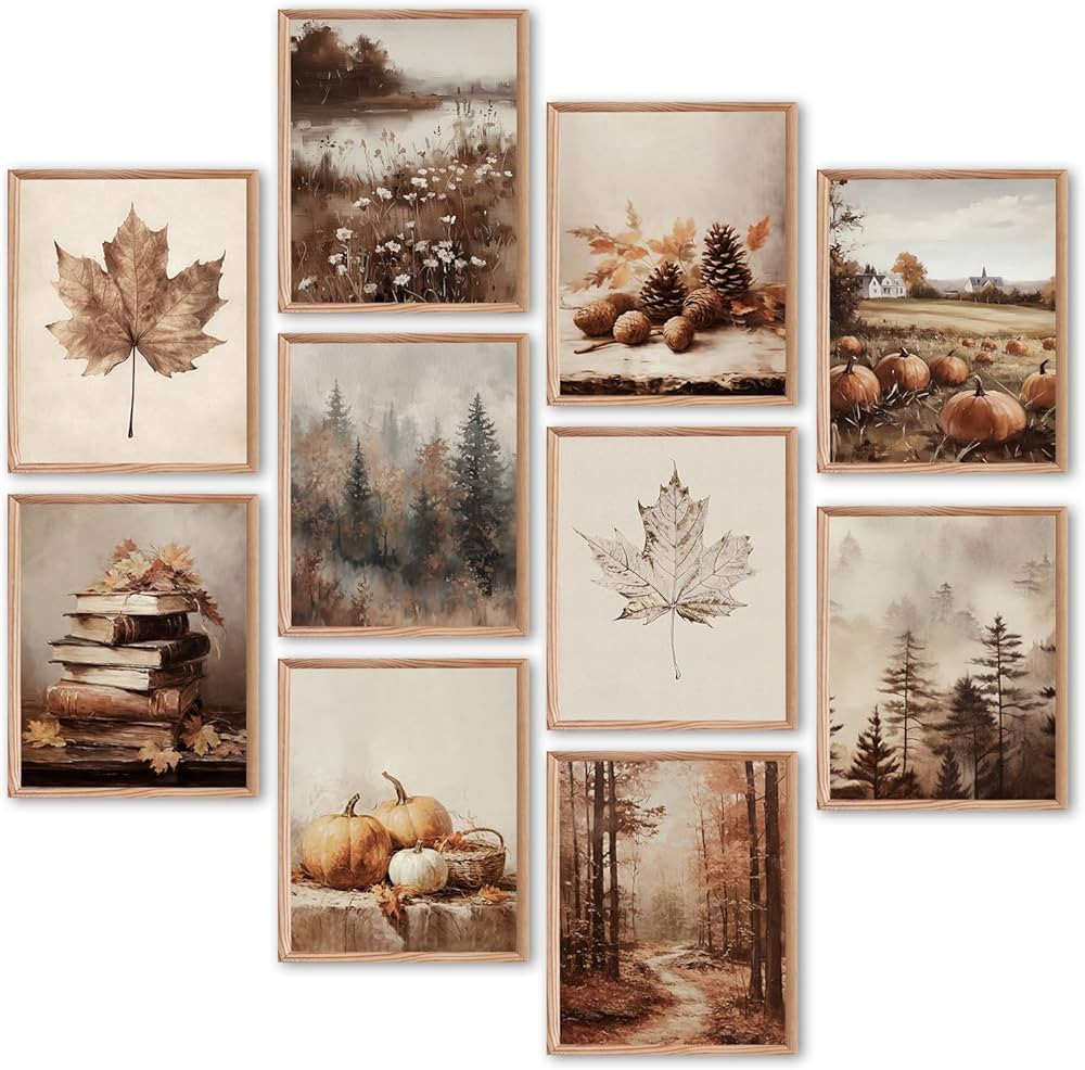 Benjia 10Pcs 8x10 inch Fall Wall Art Prints, Retro Rustic Aesthetic Vintage Autumn Scenery Poster... | Amazon (US)