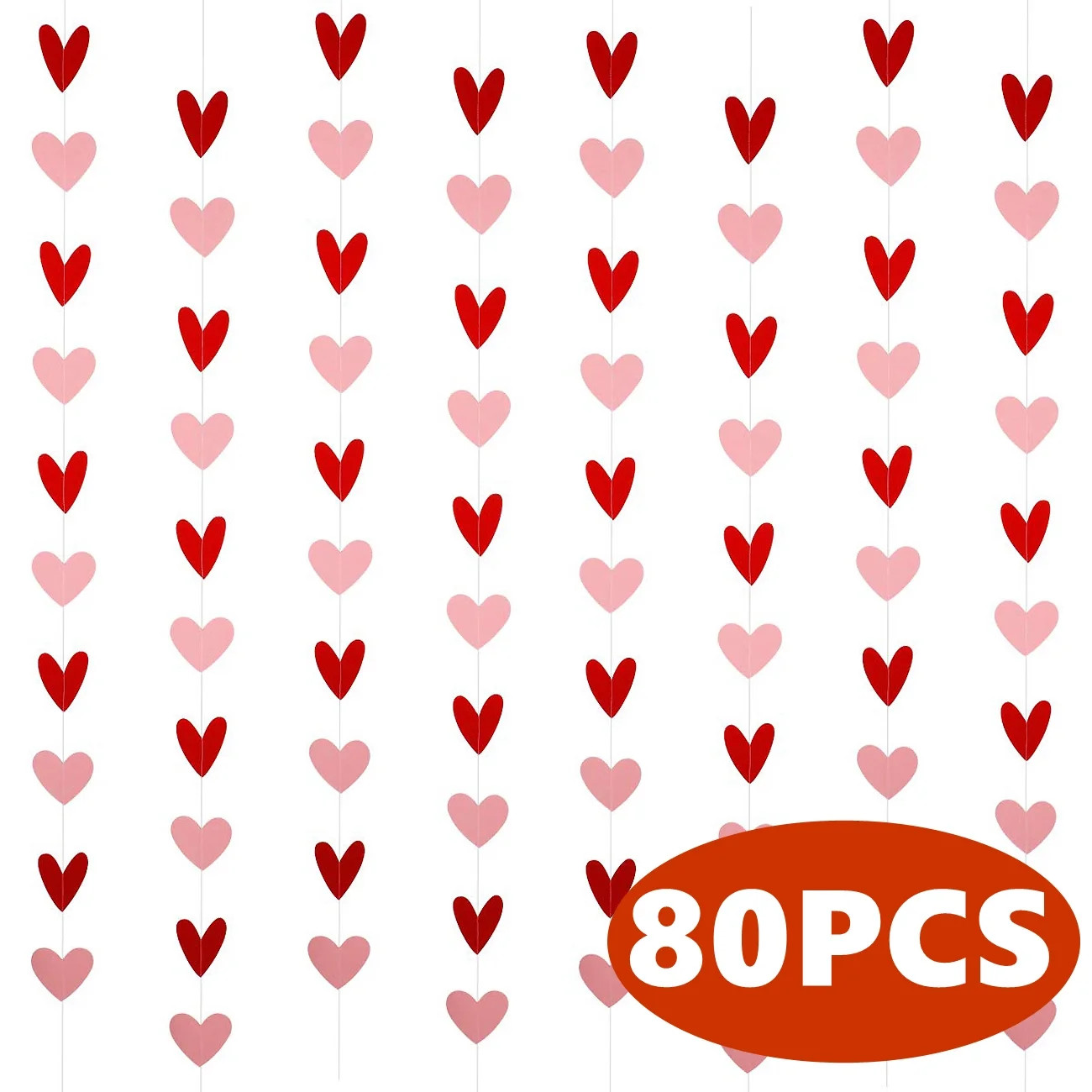 Valentines Day Garland Heart Banner Decorations Red Pink Valentines Day Decoration Hanging Hearts... | Walmart (US)