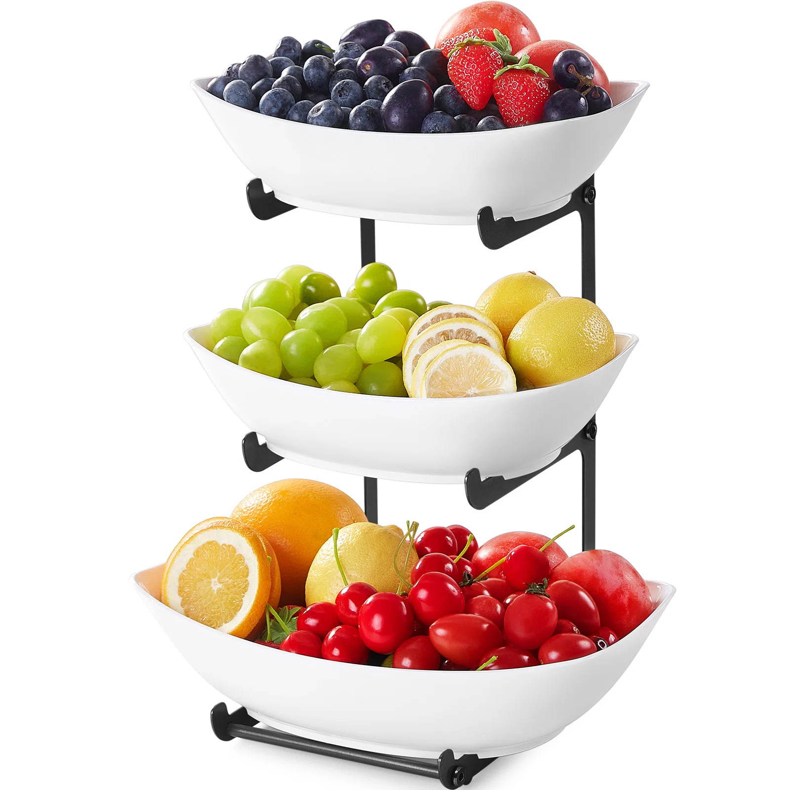 Plastic Fruit Bowl Basket For Kitchen Countertop, 3 Tier Fruit Holder With Metal Stand, Serving T... | Wayfair North America