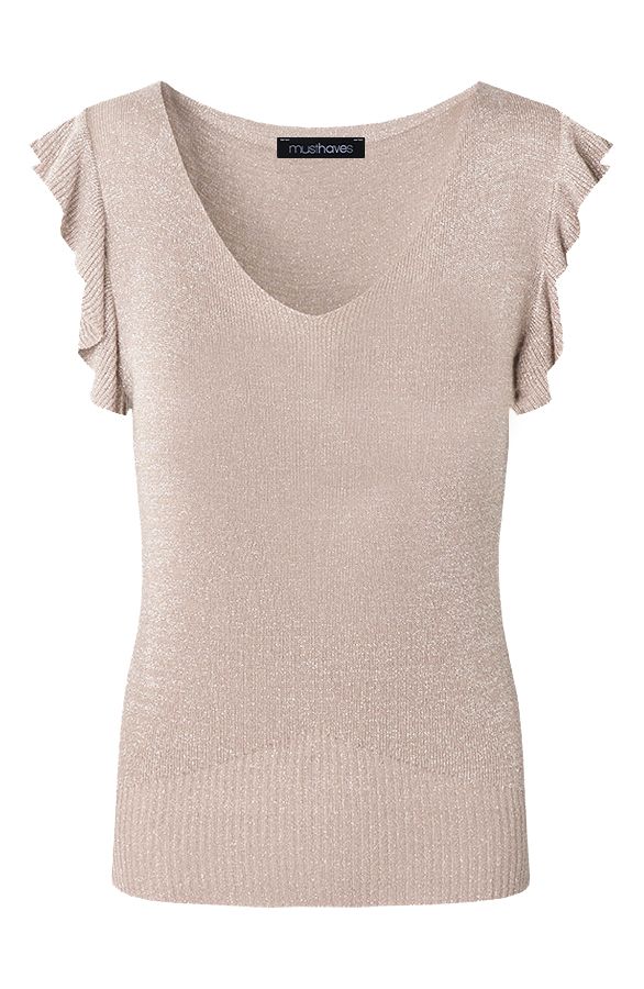 Ruffle Lurex Top Beige | Themusthaves.nl | The Musthaves (NL)