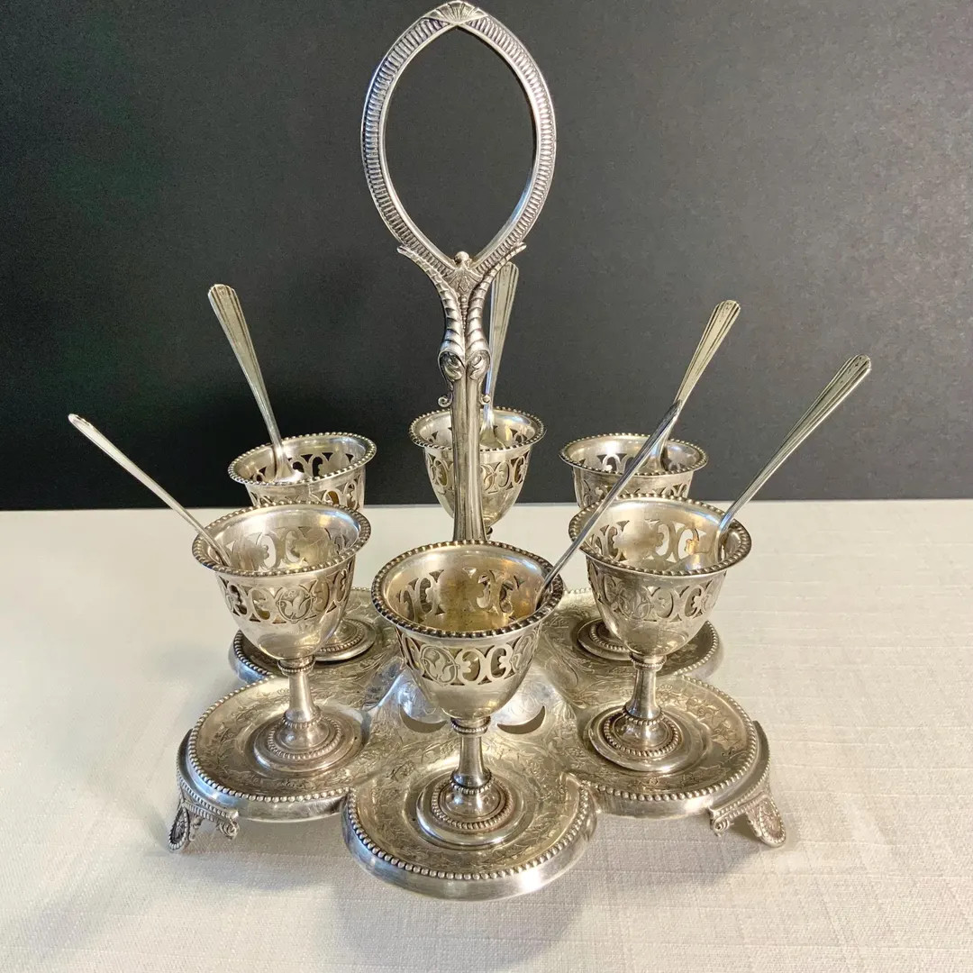 Antique Victorian Silver Plated Egg Cruet Set 6 Cup With Stand and Original Spoons | Etsy (Global)