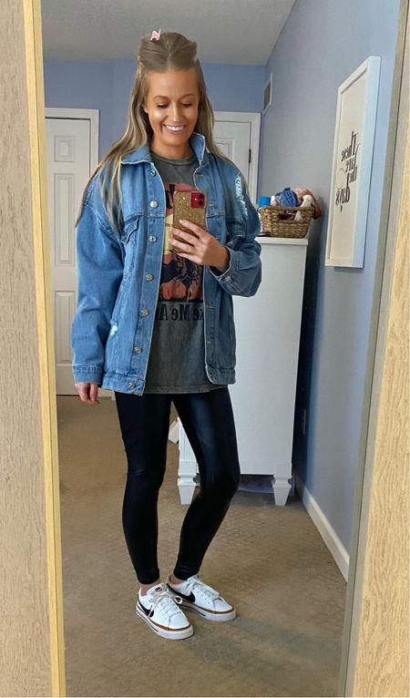 My go to momiform alllll fall long!
🍂😊😌 Faux Leather Leggings, Graphic Tee paired with a denim jacket OR any kind plaid, flannel, shacket, pullover ect. 😉😚 and some simple sneakers!  #OOTD #Mystyle #falloutfitideas #mostwonderfultimeoftheyear #momlife #comfortablestyles 

#LTKshoecrush #LTKstyletip #LTKfit
