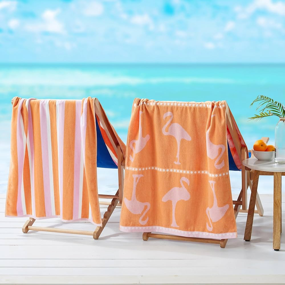 Great Bay Home 100% Cotton Beach Towels | 2 Pack of 30 x 60" Orange Pink Pool Towels for Adults a... | Amazon (US)