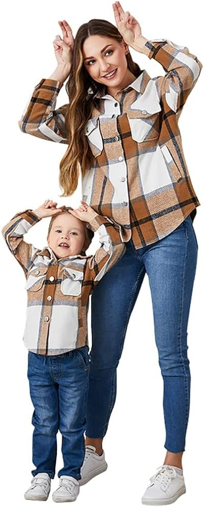 Mommy and me Matching Outfits Plaid Flannel Shirts Long Sleeve Lapel Autumn Casual Mom Daughter F... | Amazon (US)