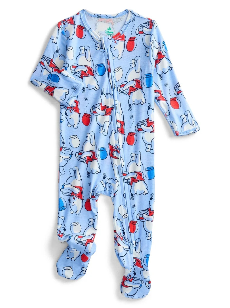 Disney Winnie the Pooh Baby Boys Viscose Americana Sleep and Play Footed One-Piece, Sizes NB-6/9M | Walmart (US)
