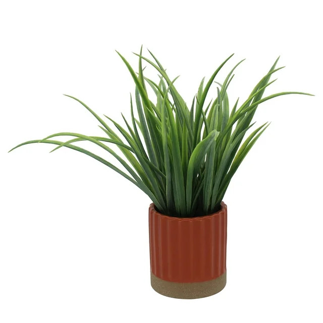 Mainstays by Becky G. & Alejandra 9.5" Artificial Grass in Orange Two-Tone Ribbed Ceramic Pot | Walmart (US)