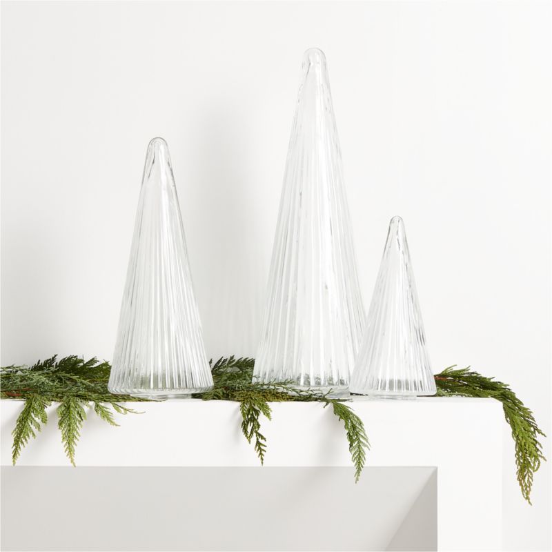 Ribbed Clear Glass Christmas Trees, Set of 3 | Crate & Barrel | Crate & Barrel