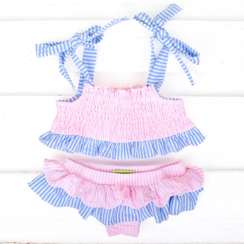 Santorini Pink & Blue Stripe Two Piece Swimsuit | Classic Whimsy