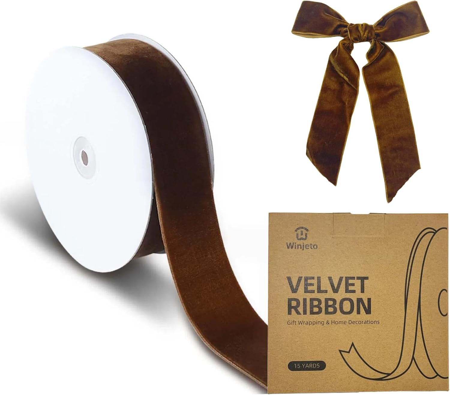 15 Yards Velvet Ribbon 1-1/2 Inch Single Face Brown Velvet Ribbon Spool Prefect for Wedding, Ribbons for Gift Wrapping, Christmas Tree Ornaments Wreath Hair Bows, Ribbons for Crafts | Amazon (US)