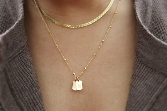 Tiny Initial Tag Necklace  Dog Tag Necklace  Dainty Name Tag | Etsy | Etsy (US)