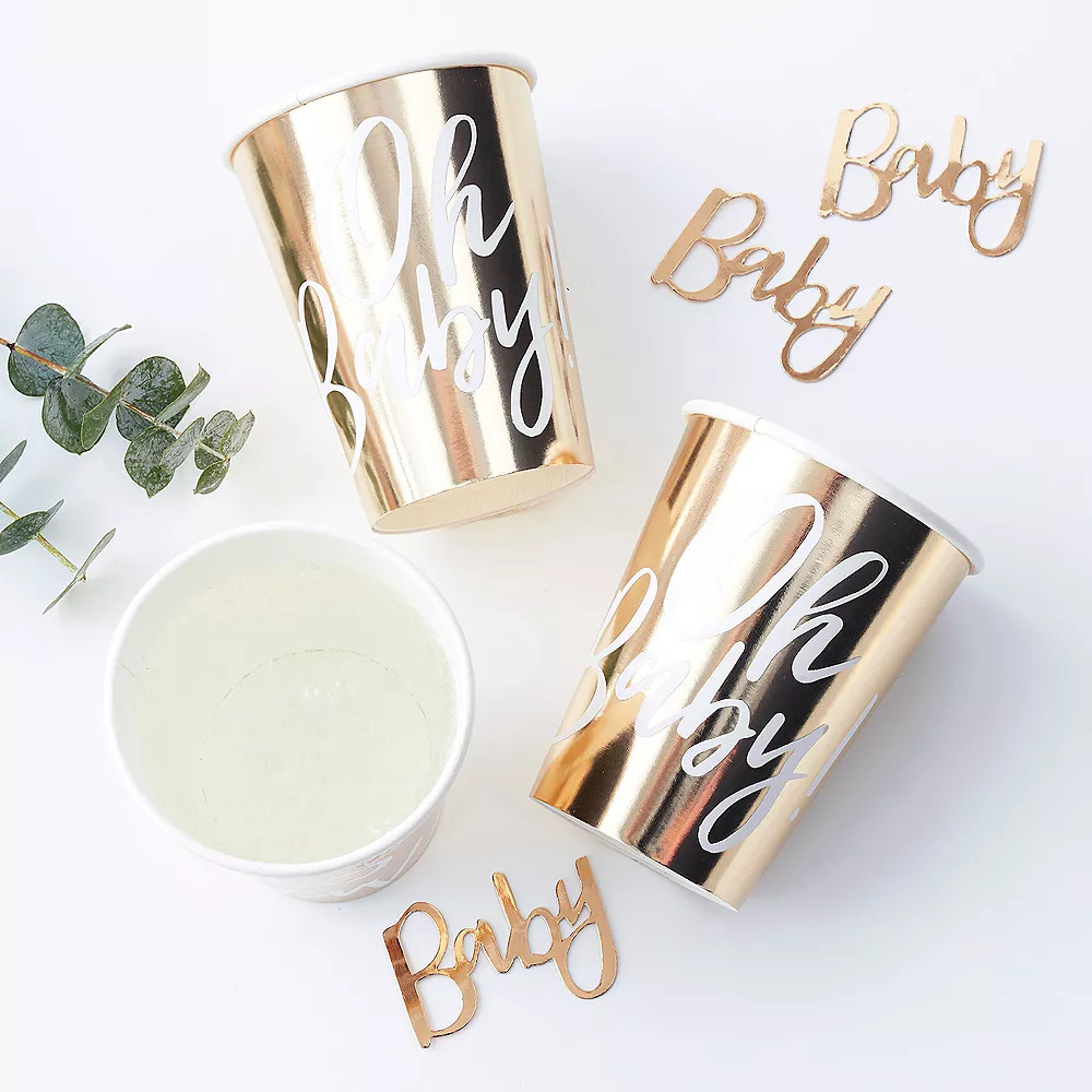 Ginger Ray Metallic Gold Oh Baby Cups 8ct | Party City