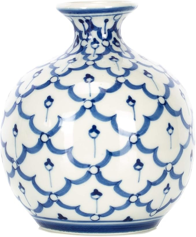 Sea Island Cute Round Baseball Glossy Blue and White 4 inch Porcelain Ceramic Vase | Amazon (US)