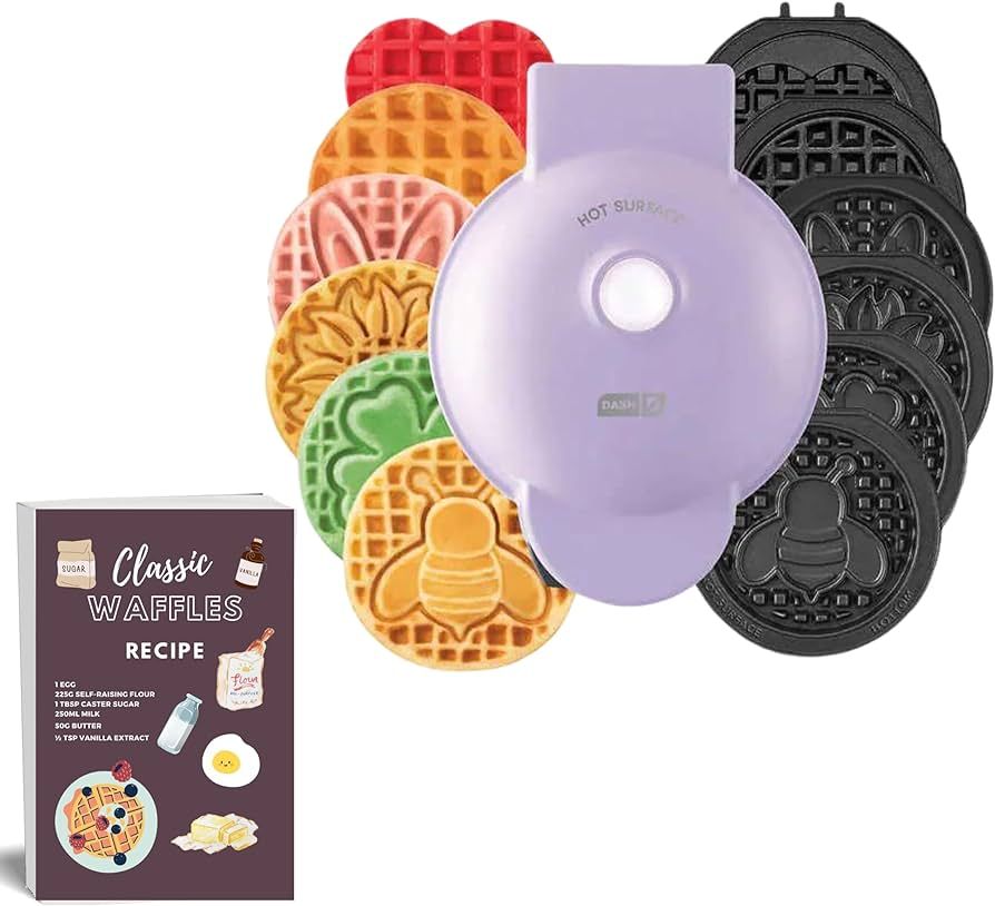 Mini Waffle Maker with 7 Removable Plates-Spring -Bunny, Clover, Flower - Bundled with Recipe Car... | Amazon (US)