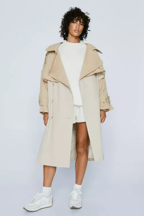 Petite Two Tone Oversized Trench Coat | Nasty Gal (US)
