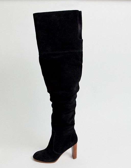 ASOS DESIGN Kentucky premium suede slouch thigh high boots in black | ASOS UK