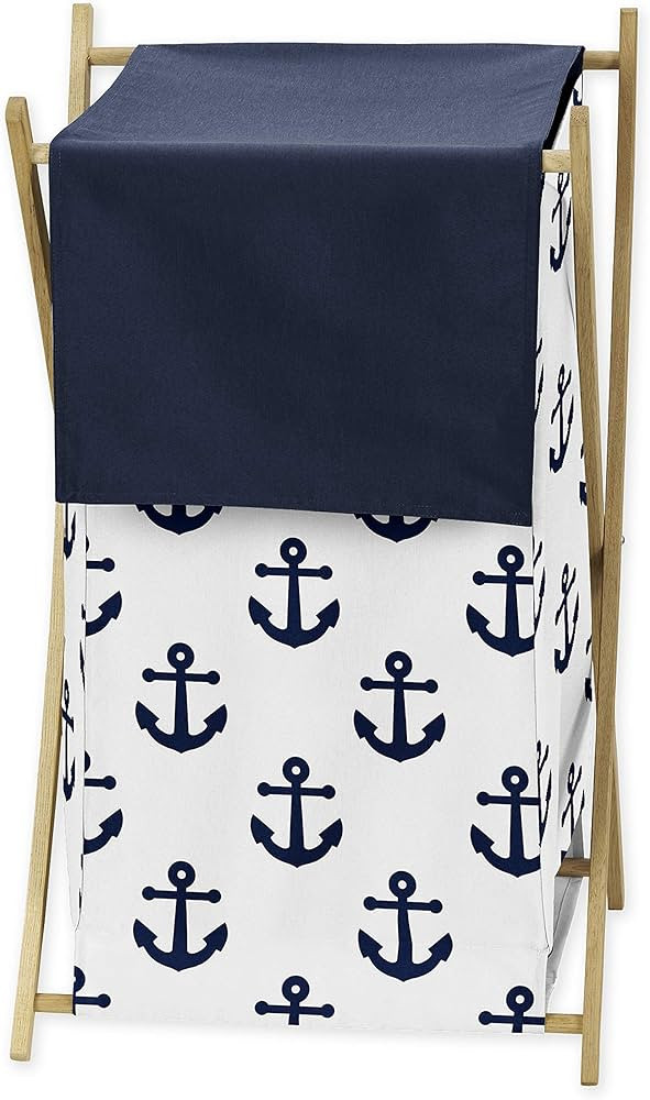 Sweet Jojo Designs Navy Blue White Anchors Baby Kid Clothes Laundry Hamper - Nautical Theme Ocean... | Amazon (US)