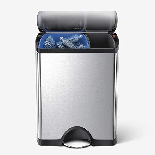 simplehuman Rectangular Dual Compartment Recycling Kitchen Step Trash Can, 46 Liter, Brushed Stainle | Amazon (US)