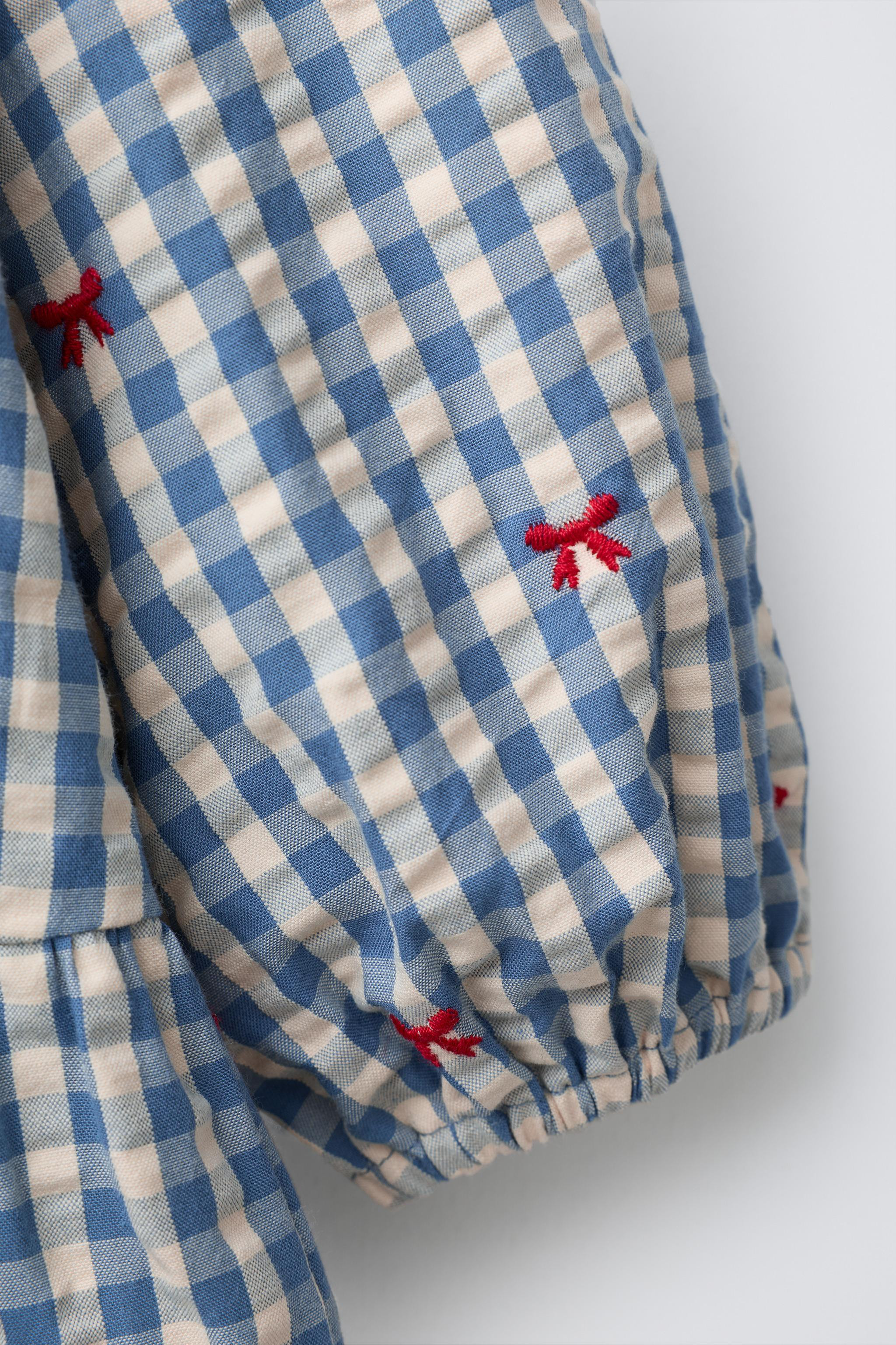CHECKED DRESS WITH EMBROIDERED BOWS | Zara UK