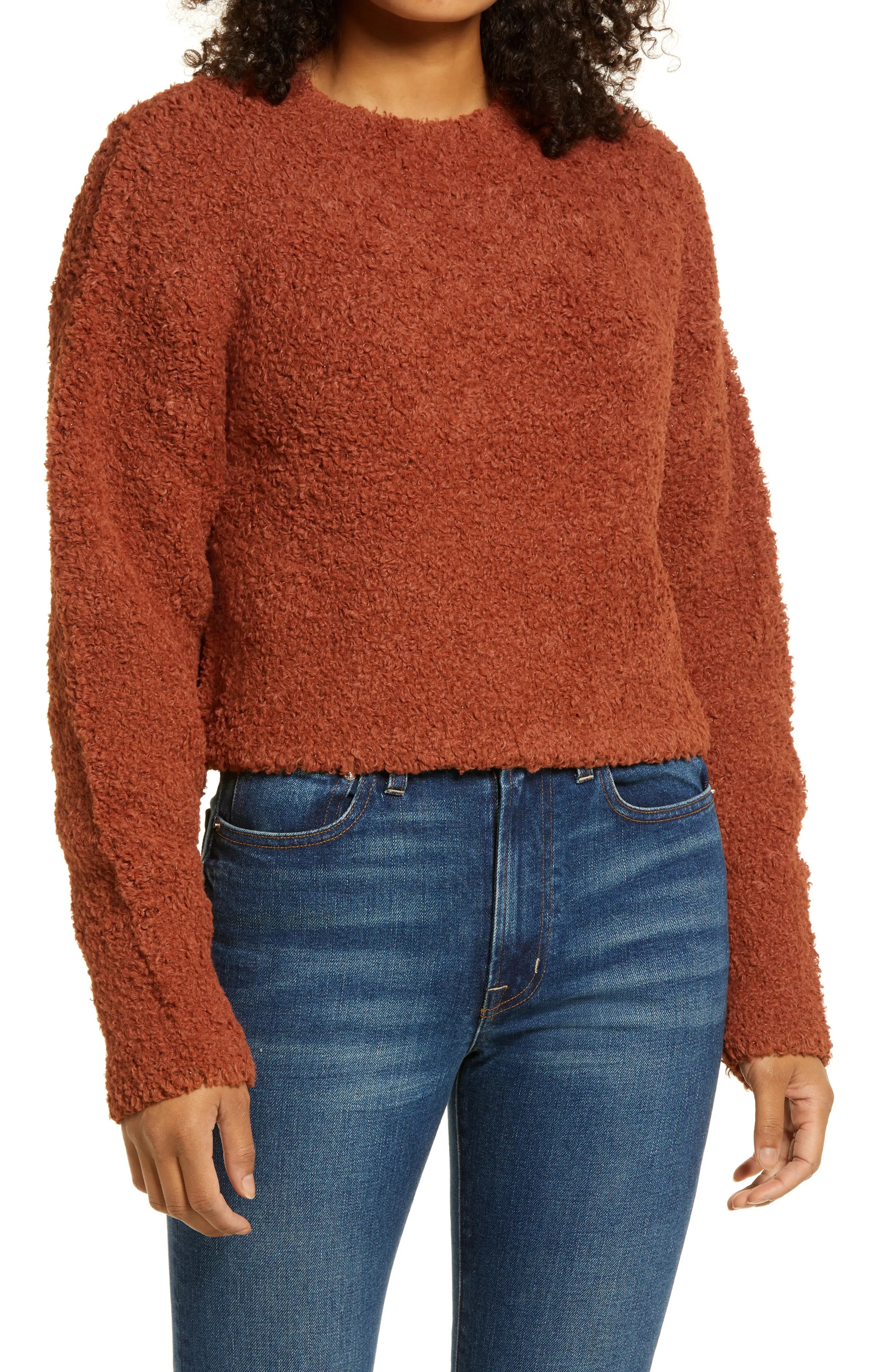 Halogen(R) Crop Boucle Sweater, Size Medium in Rust Sequoia at Nordstrom | Nordstrom
