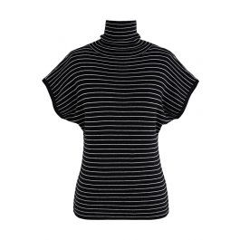 Simple Stripe High Neck Knit Top in Black | Chicwish