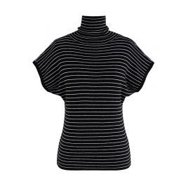Simple Stripe High Neck Knit Top in Black | Chicwish
