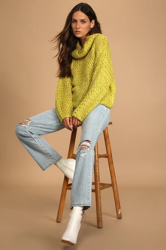 Falling Leaves Chartreuse Knit Turtleneck Sweater | Lulus (US)