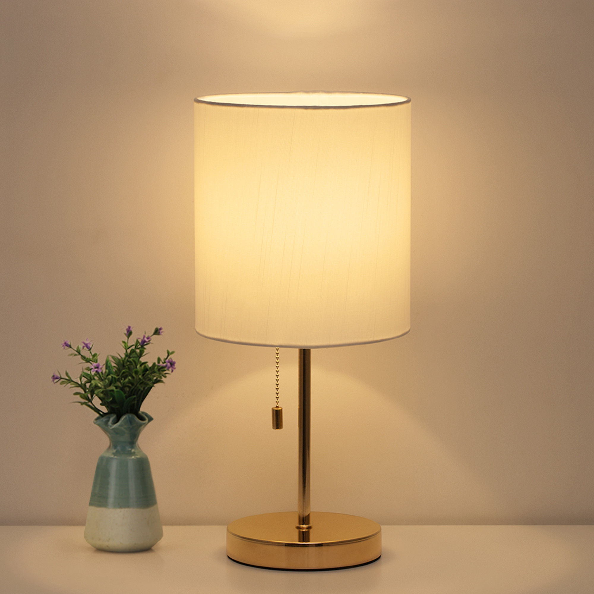 Modern Gold Desk Lamp with Metal Base and White Fabric Lamp Shade | Walmart (US)