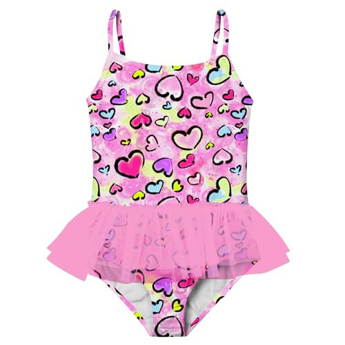 swimsobo Girls One Piece Swimsuit for 1-2 Years Toddler Kids Bathing Suit with Tutu Cute Pink Heart Swimwear for Little Child | Amazon (US)