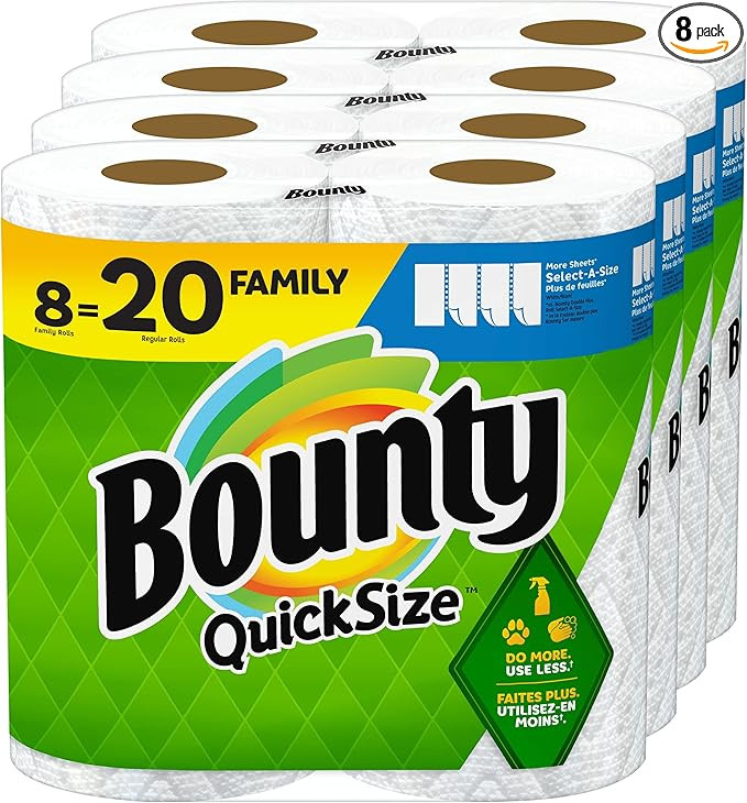 Bounty Quick Size Paper Towels, White, 8 Family Rolls = 20 Regular Rolls | Amazon (US)