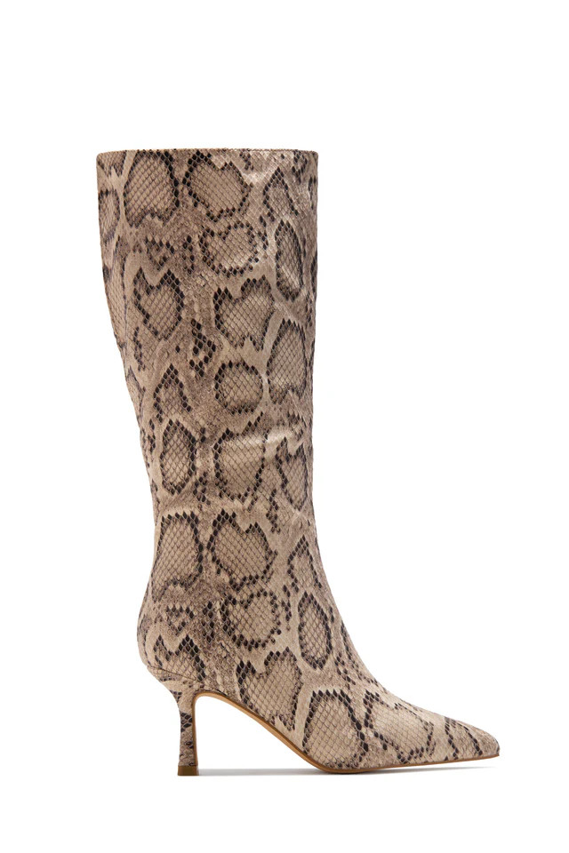 Miss Lola | Jaylin Snake Mid Heel Boots | MISS LOLA