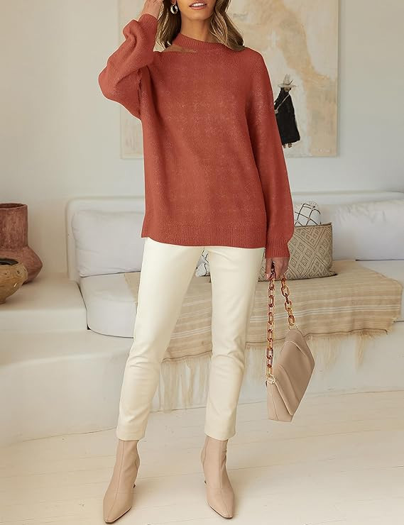 MEROKEETY Women's 2023 Long Lantern Sleeve Halter Neck Cutout Fuzzy Knit Pullover Sweater Jumper ... | Amazon (US)