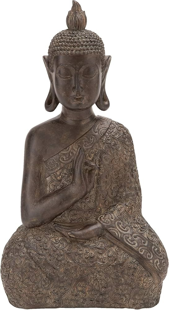 Deco 79 Polystone Buddha Sculpture with Engraved Carvings and Relief Detailing, 9" x 6" x 17", Br... | Amazon (US)