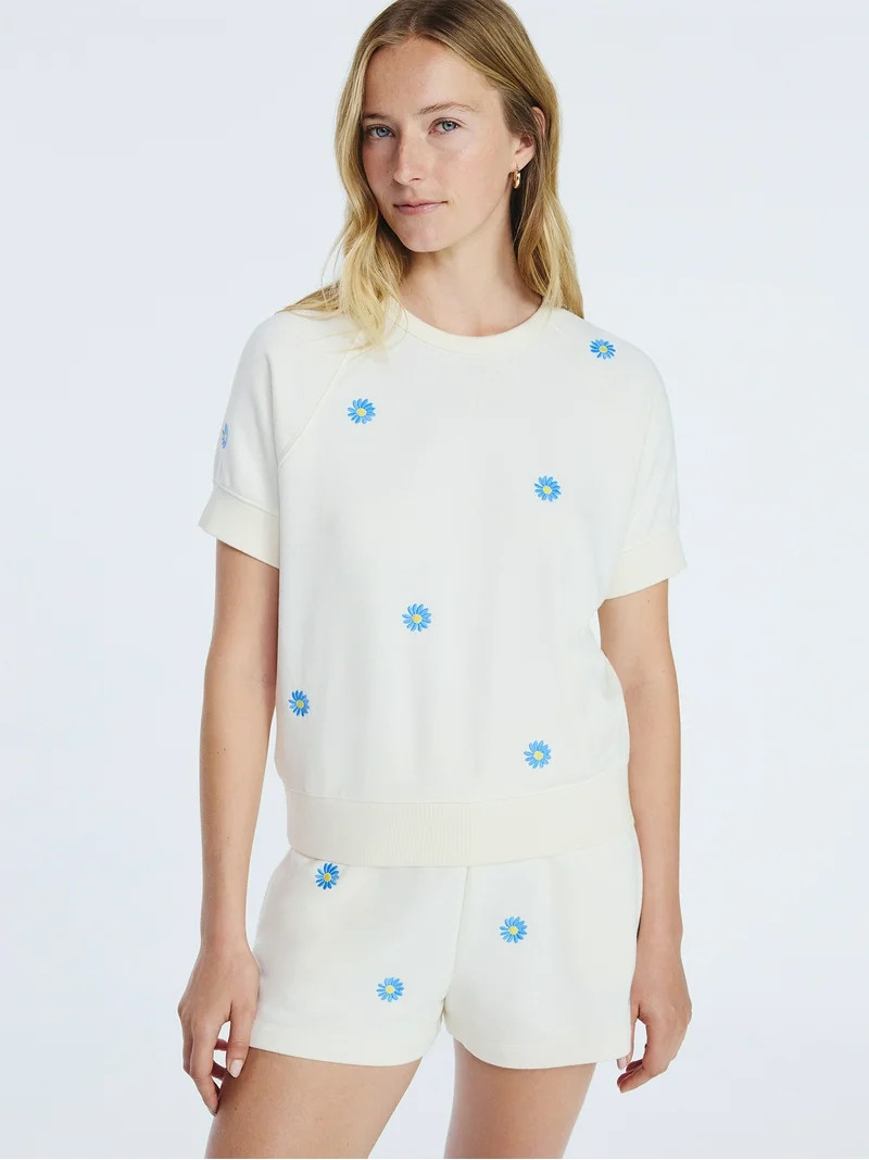 Free Assembly Women's Raglan Sweatshirt with Short Sleeves, Sizes XS-XXL | Walmart (US)