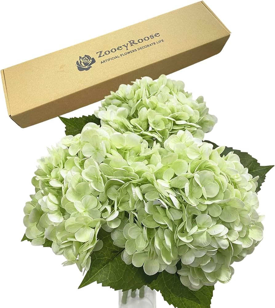 3 pcs Light Green Artificial Hydrangea Flowers 21" Long Stems Real Touch Faux Hydrangeas for Home... | Amazon (US)